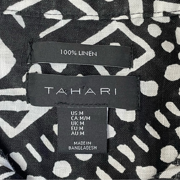 Tahari Women Linen Tunic Top Size Medium Black Art To Wear Button Travel Capsule - Picture 5 of 7